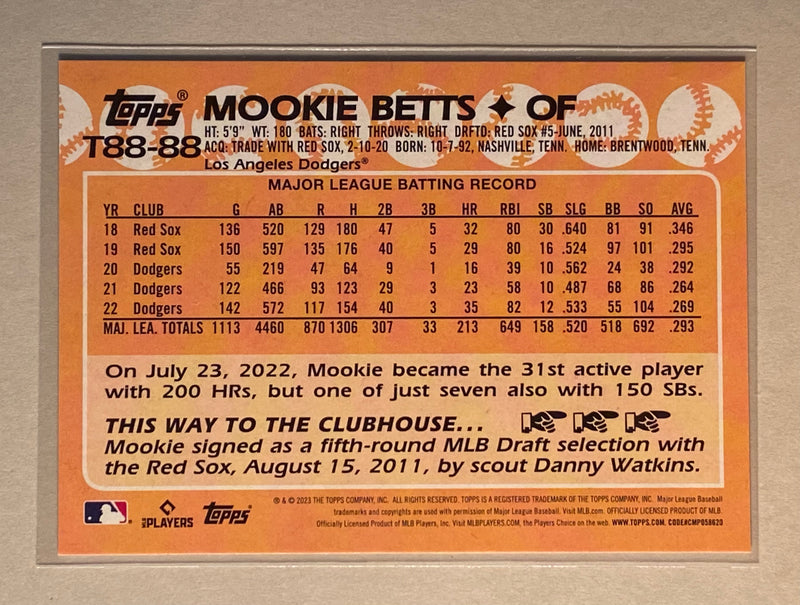 2023 Topps T88-88 Mookie Betts - Baseball - 35 Anniversary - 1988