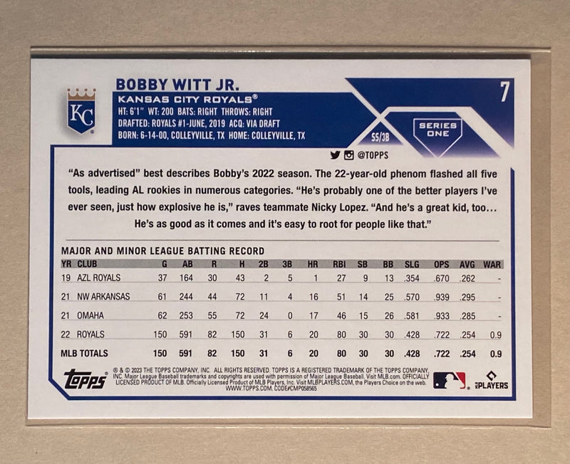 2023 Topps 7 Bobby Witt Jr.  - Baseball