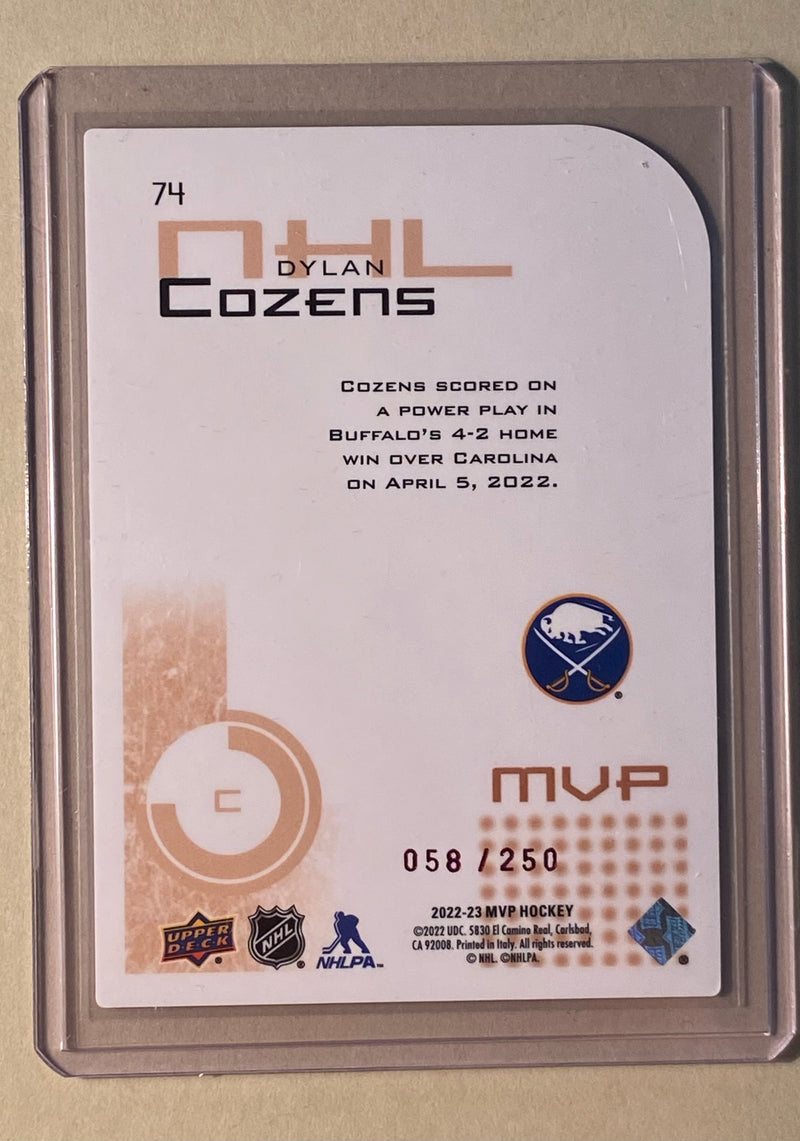 2022-23 Upper Deck 74 Dylan Cozens - Hockey - MVP Colors and Contours /250