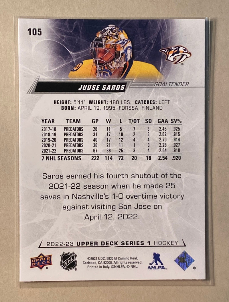 2022-23 Upper Deck 105 Juuse Saros - Hockey