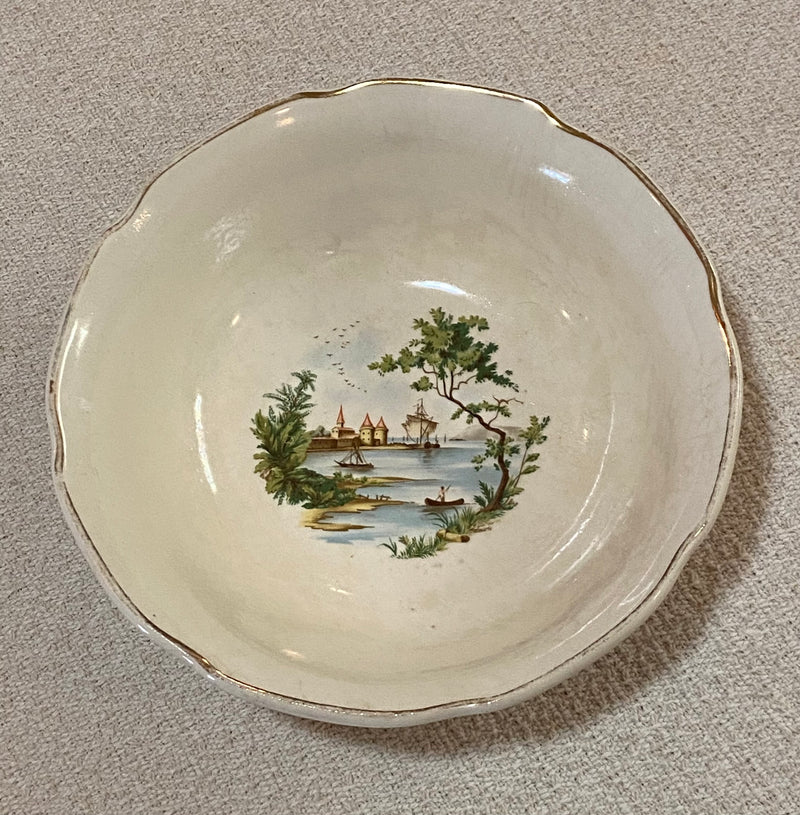 Serving Bowl - Early Settlement with Harbor and Boat Scene