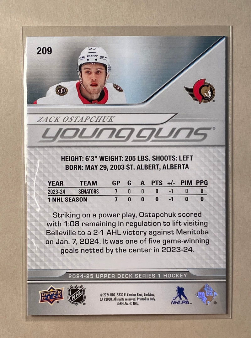 2024-25 Upper Deck 209 Zack Ostapchuk - Young Guns - Series 1