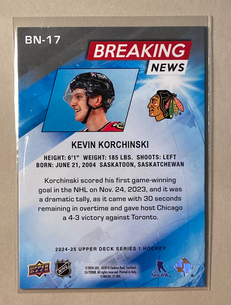 2024-25 Upper Deck BN-17 Kevin Korchinski - Hockey - Breaking News