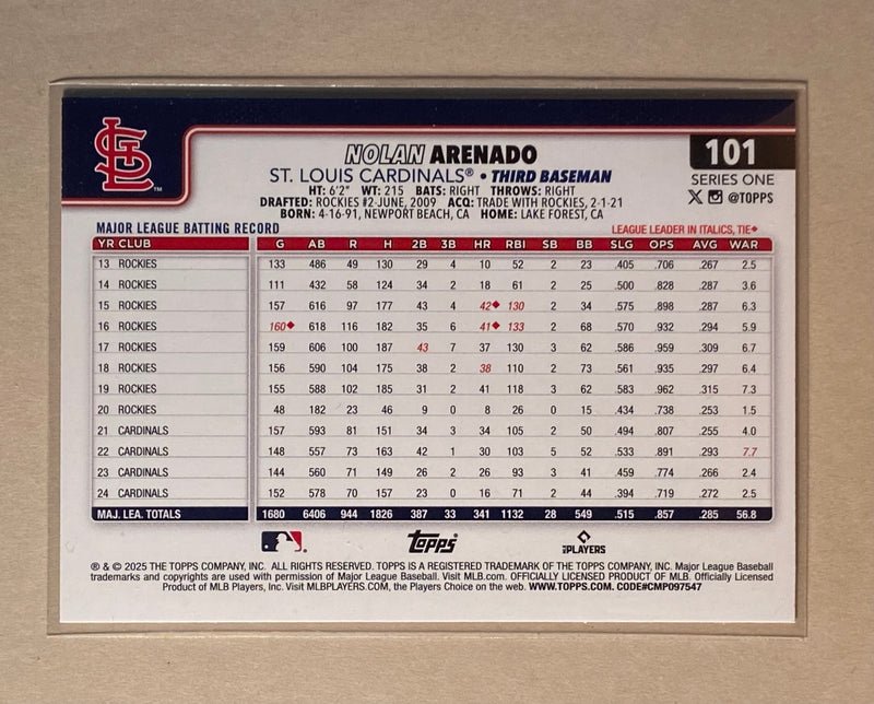 2025 Topps 101 Nolan Arenado - Baseball - Series 1