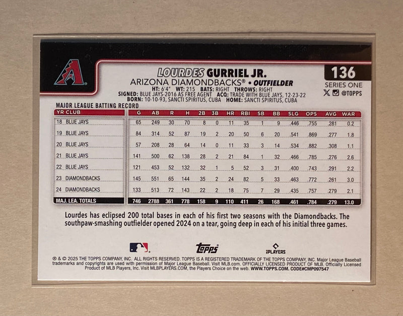 2025 Topps 136 Lourdes Gurriel Jr. - Baseball - Series 1