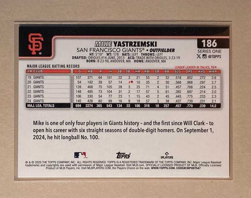 2025 Topps 186 Mike Yastrzemski - Baseball - Series 1