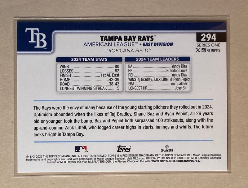 2025 Topps 294 Tampa Bay Rays - Baseball - Team