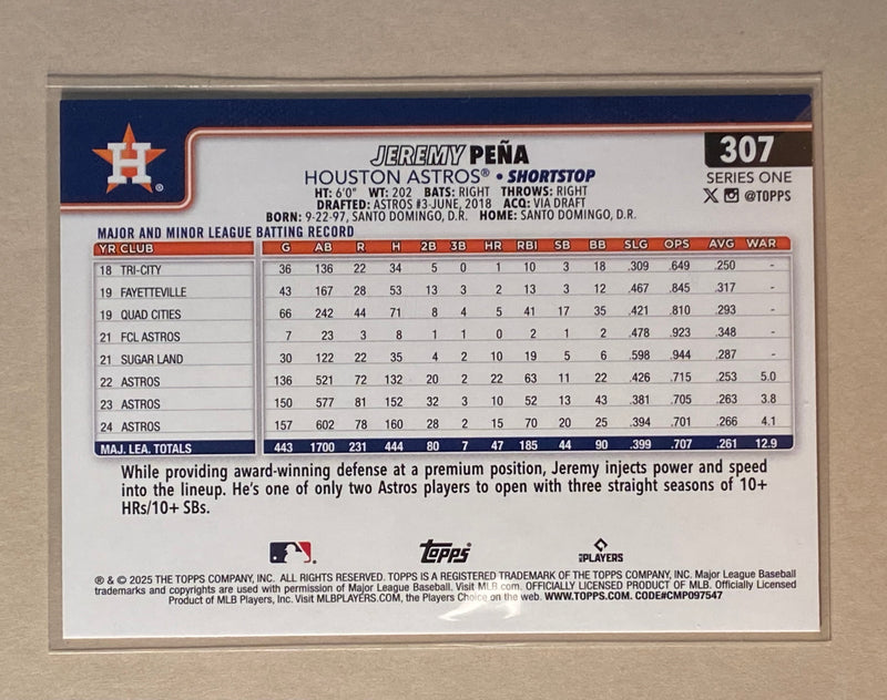 2025 Topps 307 Jeremy Pena - Baseball - Series 1
