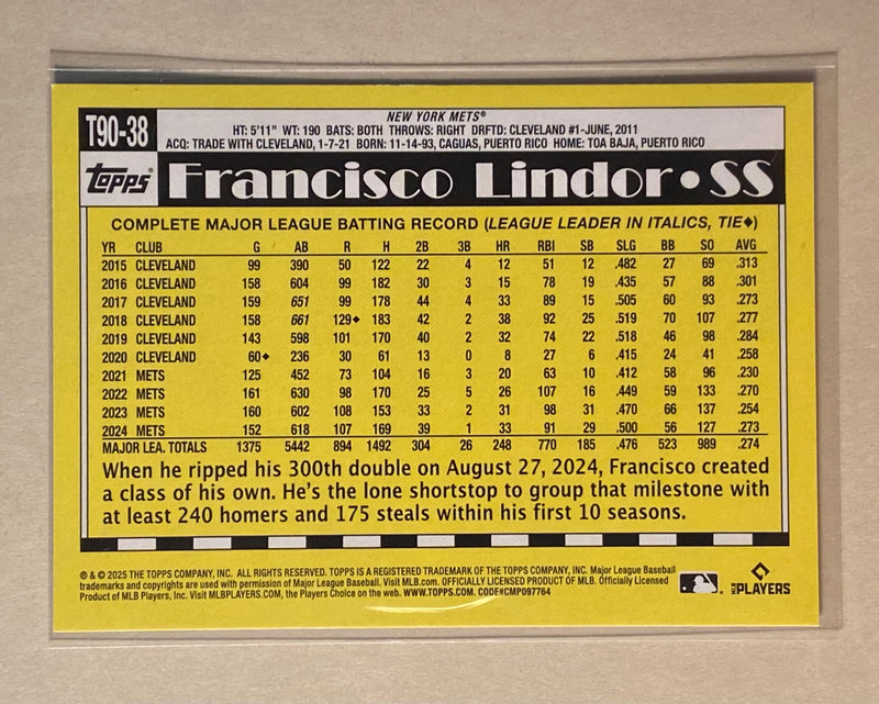 2025 Topps T90-38 Francisco Lindor - Baseball - Series 1
