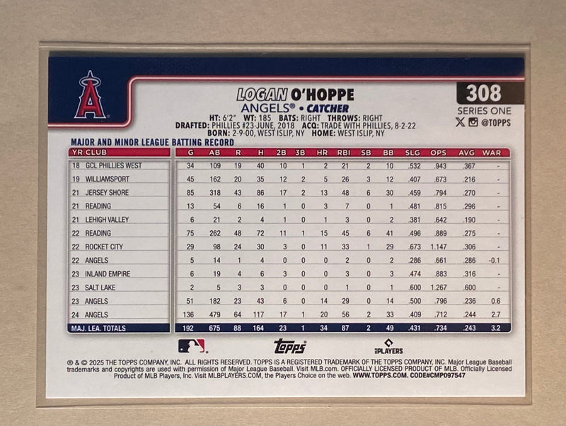 2025 Topps 308 Logan O'Hoppe - Baseball - Series 1