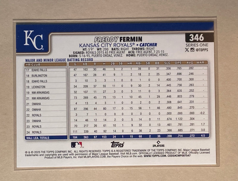 2025 Topps 346 Freddy Fermin - Baseball - Series 1
