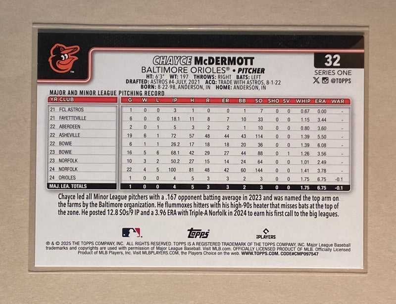 2025 Topps 32 Chayce McDermott - Baseball - RC