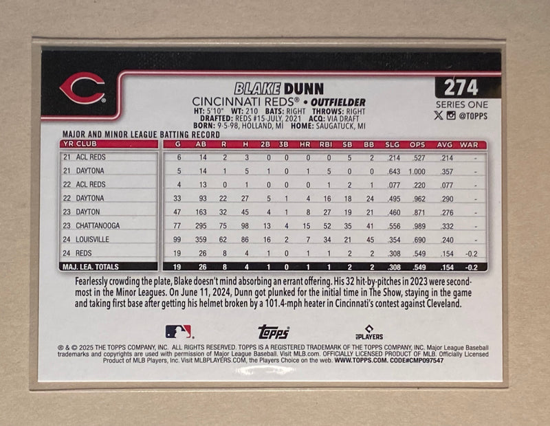 2025 Topps 274 Blake Dunn - Baseball - Series 1 - RC