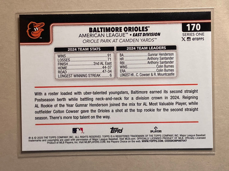 2025 Topps 170 Baltimore Orioles - Baseball - Series 1 - Team