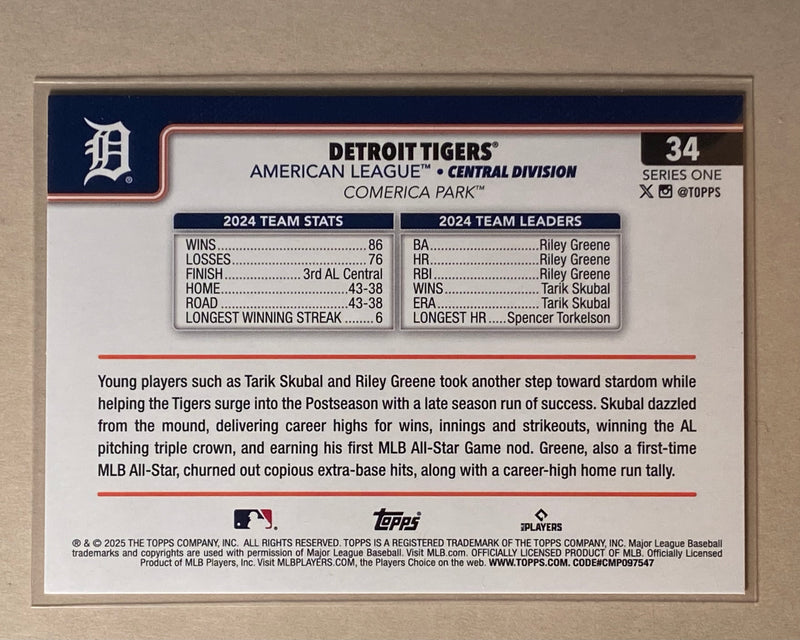 2025 Topps 34 Detroit Tigers - Baseball - Series 1 - Team