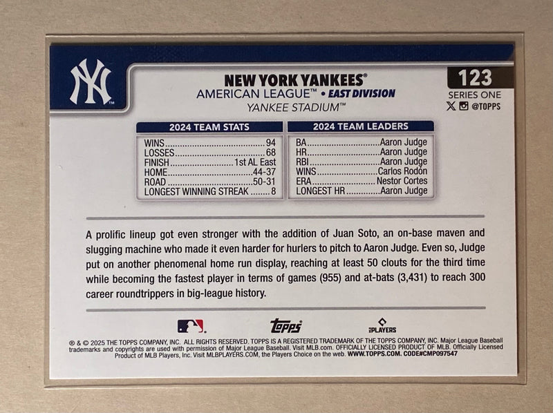 2025 Topps 123 New York Yankees - Baseball - Series 1 - Team