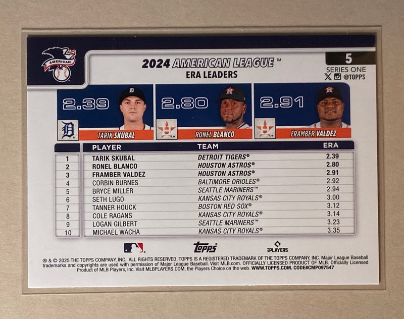 2025 Topps 5 2024 American League ERA Leaders - Baseball - Series 1