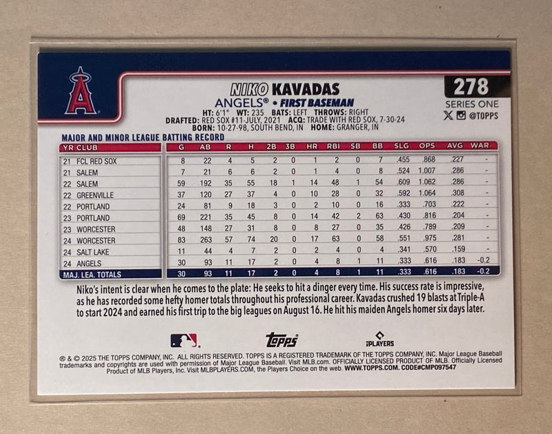 2025 Topps 278 Niko Kavadas - Baseball - Series 1 - RC