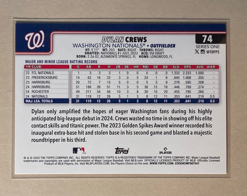 2025 Topps 74 Dylan Crews - Baseball - Series 1 - RC