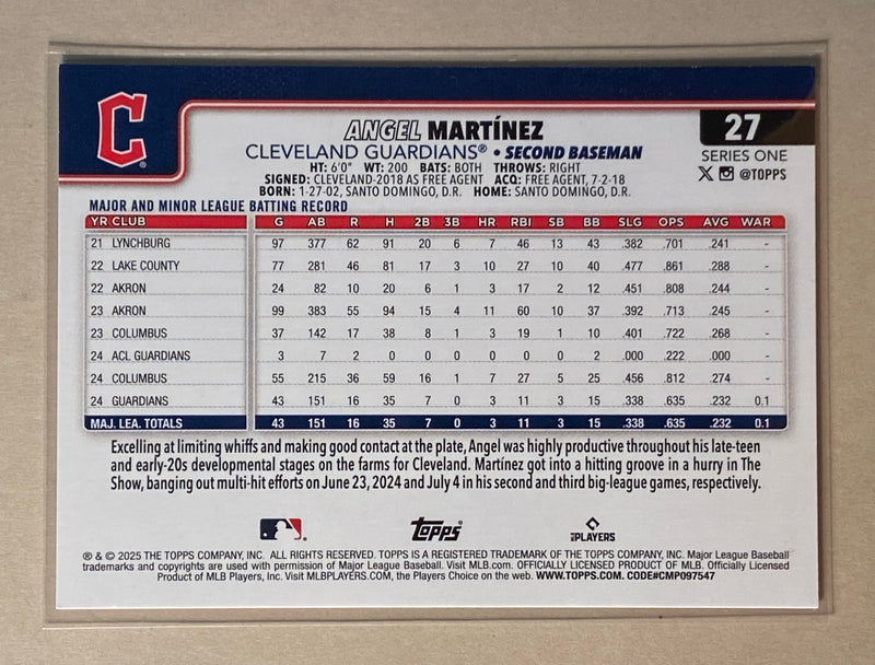 2025 Topps 27 Angel Martinez - Baseball - Series 1 - RC