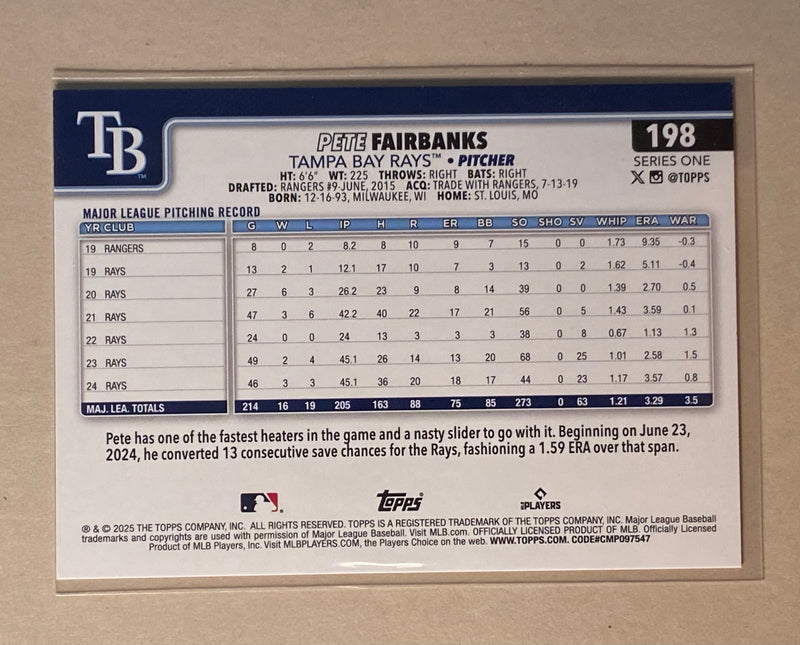 2025 Topps 198 Pete Fairbanks - Baseball - Series 1
