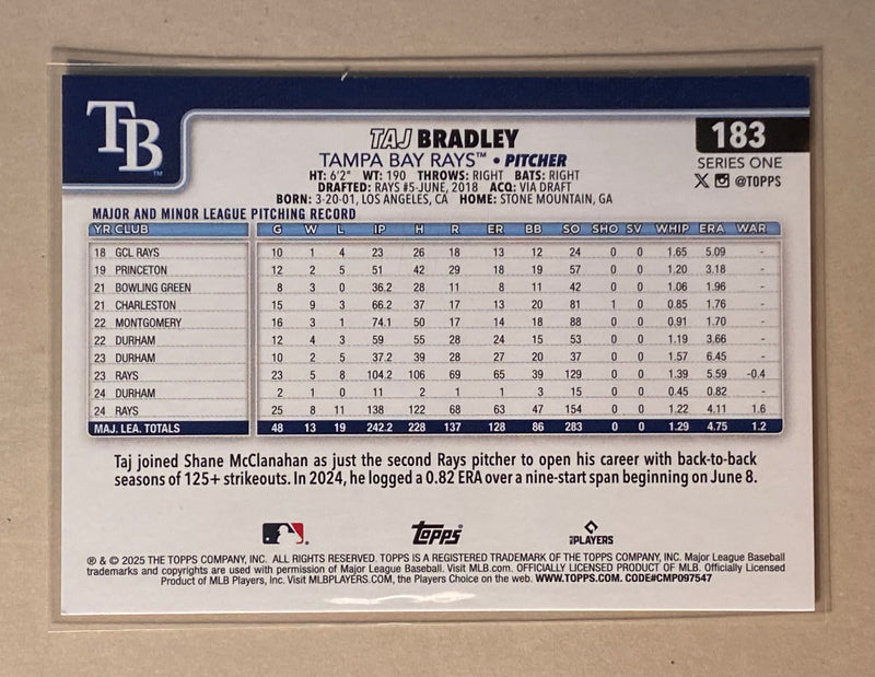 2025 Topps 183 Tay Bradley - Baseball - Series 1