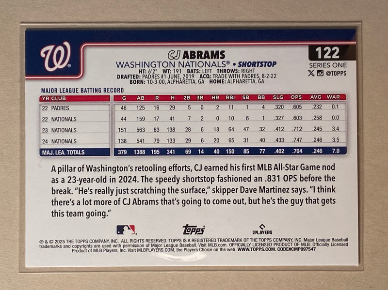 2025 Topps 122 CJ Abrams - Baseball - Series 1