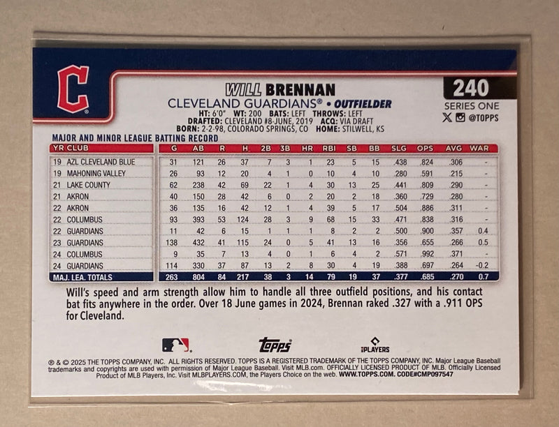 2025 Topps 240 Will Brennan - Baseball - Series 1