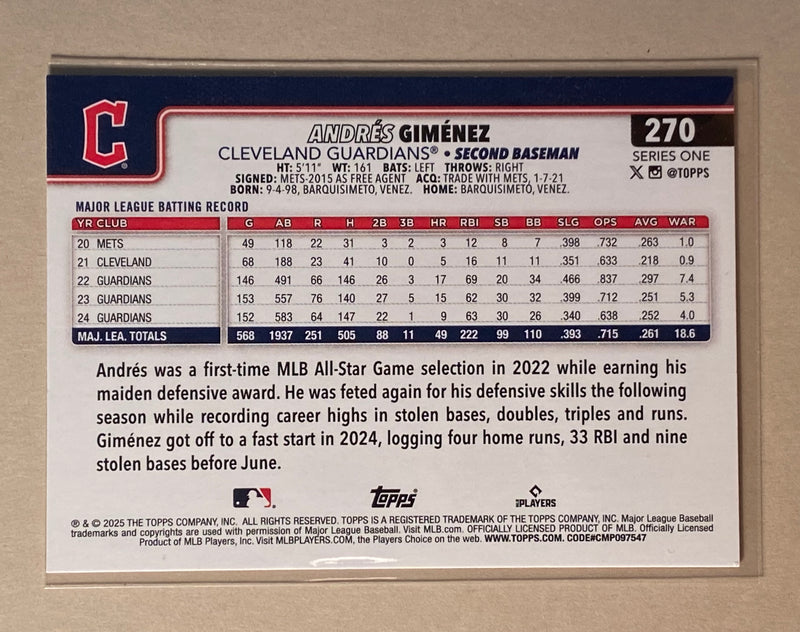 2025 Topps 270 Andres Gimenez - Baseball - Series 1
