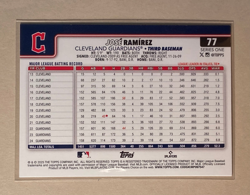 2025 Topps 77 Jose Ramirez - Baseball - Series 1