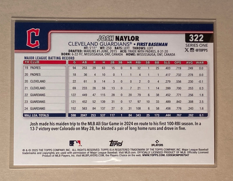 2025 Topps 322 Josh Naylor - Baseball - Series 1