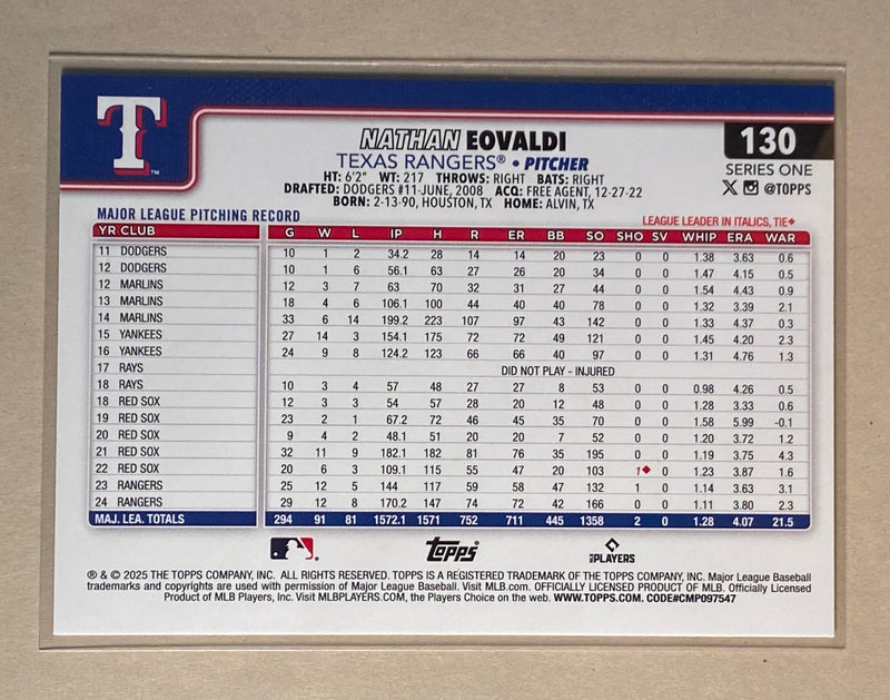 2025 Topps 130 Nathan Eovaldi - Baseball - Series 1