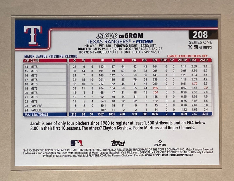 2025 Topps 208 Jacob deGrom - Baseball - Series 1