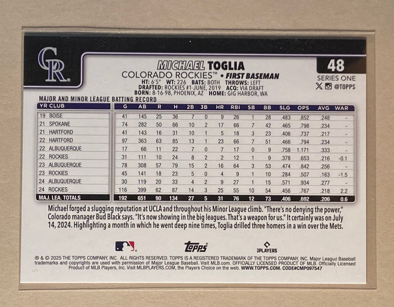 2025 Topps 48 Michael Toglia - Baseball - Series 1