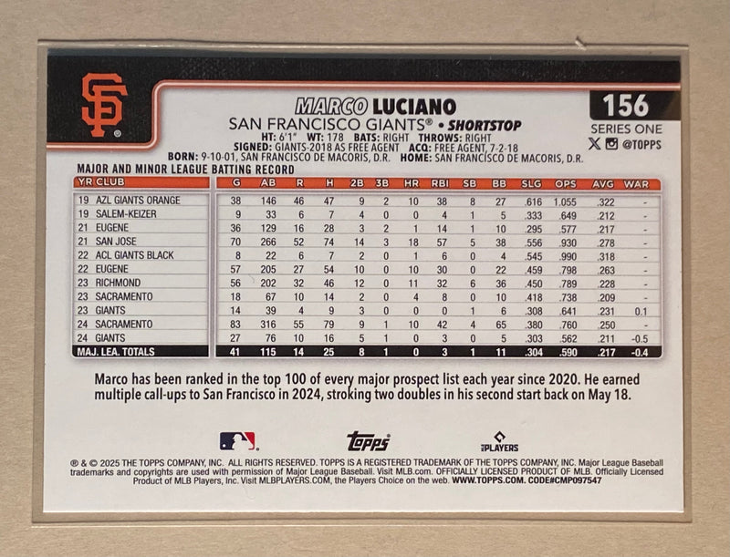 2025 Topps 156 Marco Luciano - Baseball - Series 1
