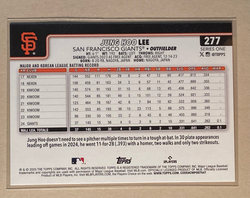 2025 Topps 277 Jung Hoo Lee - Baseball - Series 1
