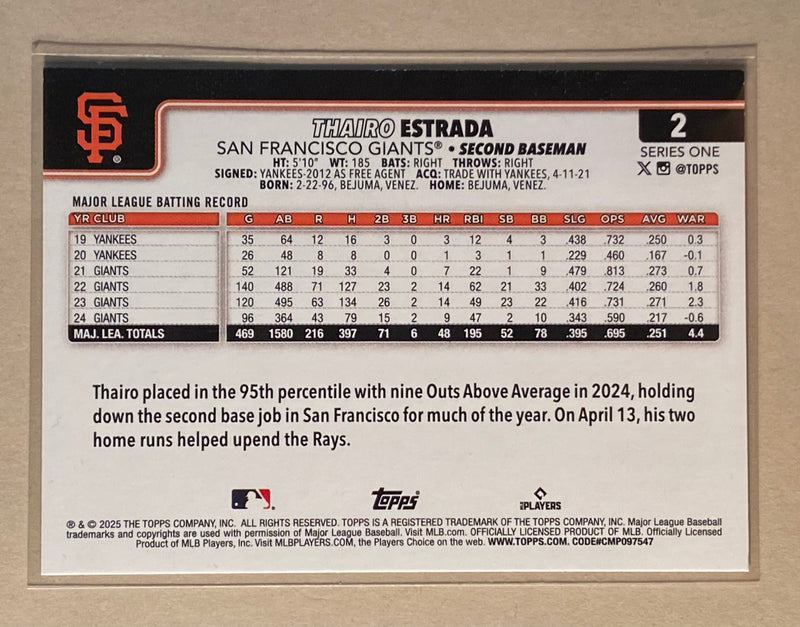2025 Topps 2 Thairo Estrada - Baseball - Series 1