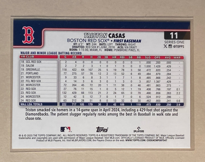 2025 Topps 11 Triston Casas - Baseball - Series 1