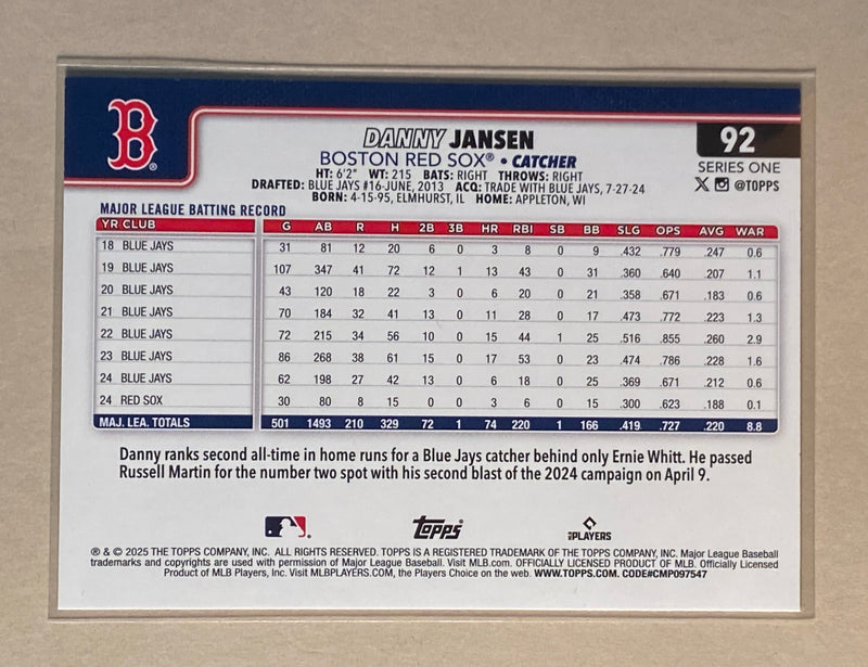 2025 Topps 92 Danny Jansen - Baseball - Series 1