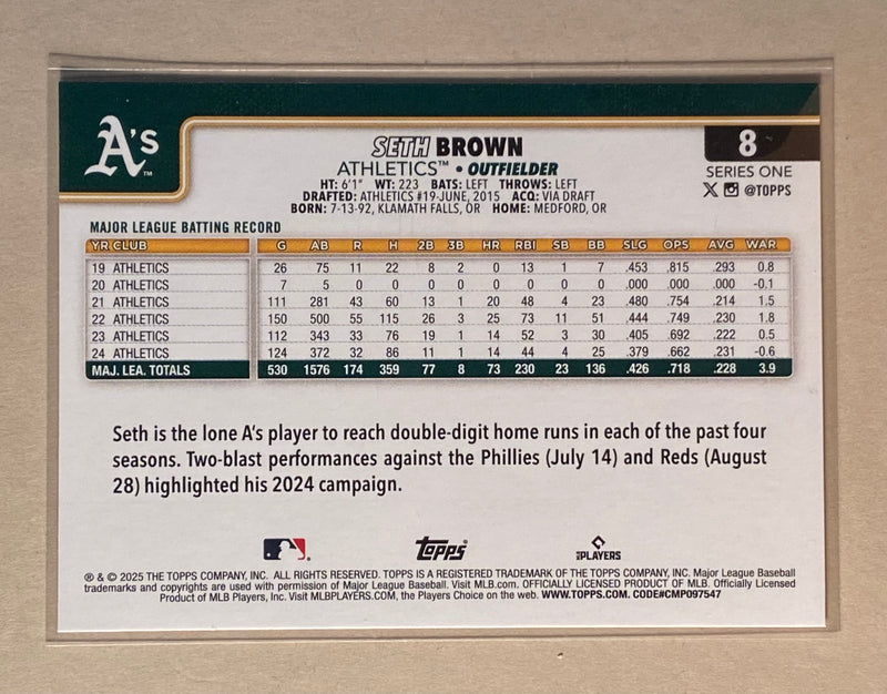 2025 Topps 8 Seth Brown - Baseball - Series 1
