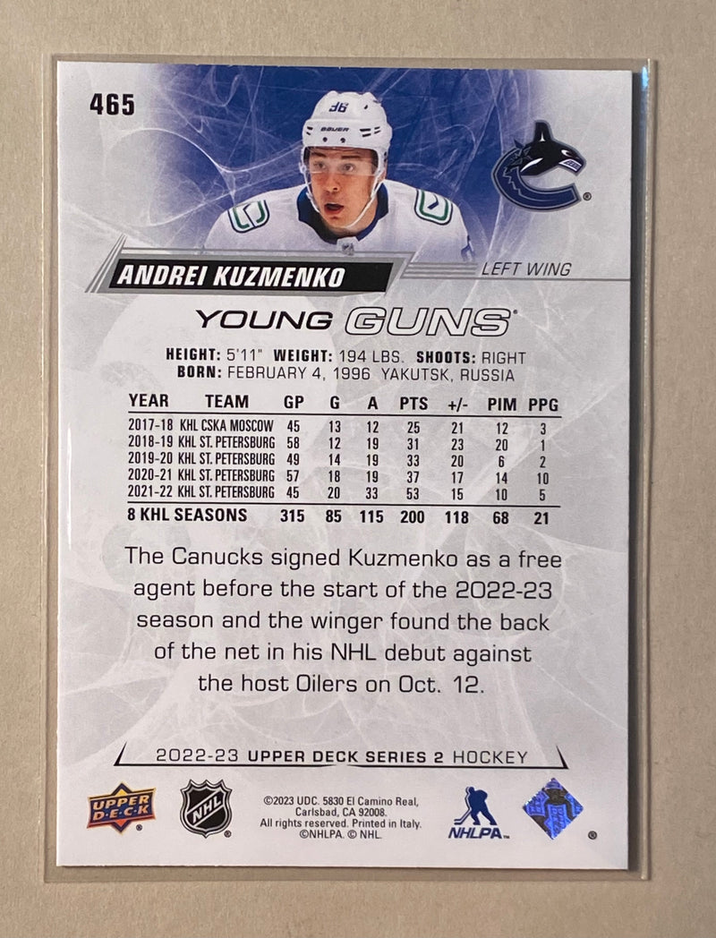 2022-23 Upper Deck 465 Andrei Kuzmenko - Hockey - Series 2 - Young Guns