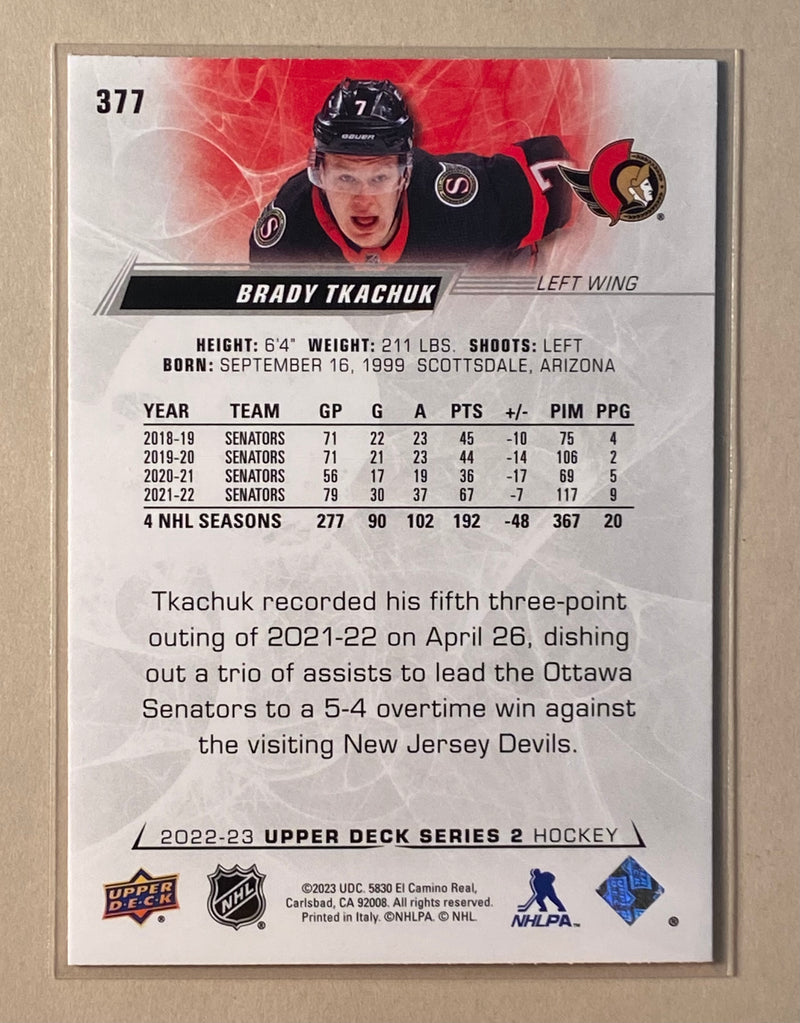 2022-23 Upper Deck 377 Brady Tkachuk - Hockey - Series 2