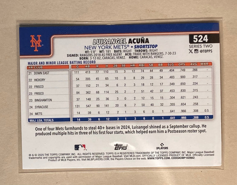2025 Topps 524 Luisangel Acuna - Baseball - Series 2 - RC