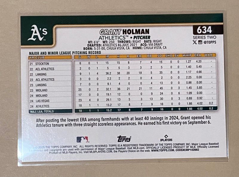 2025 Topps 634 Grant Holman - Baseball - Series 2 - RC