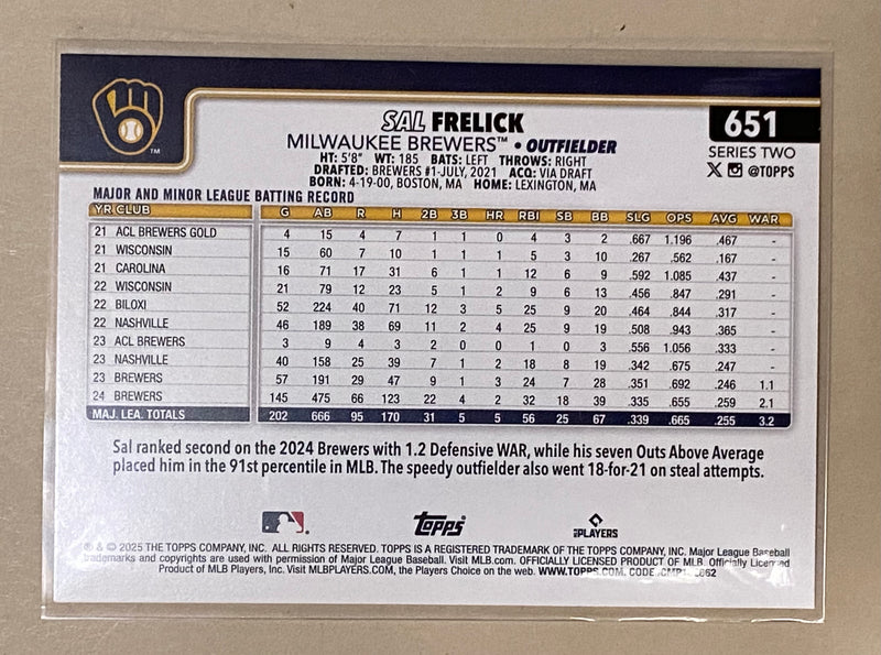 2025 Topps 651 Sal Frelick - Baseball - Series 2 - Future Stars