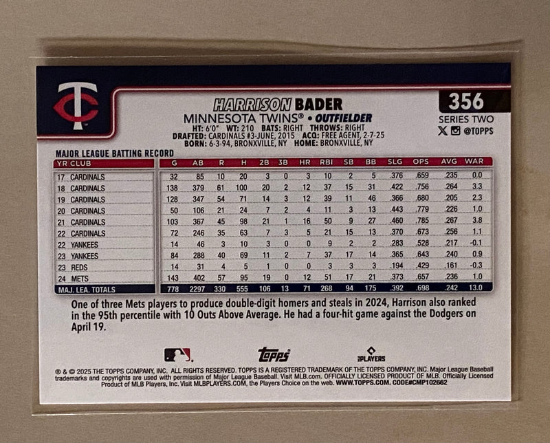2025 Topps 356 Harrison Bader - Baseball - Series 2