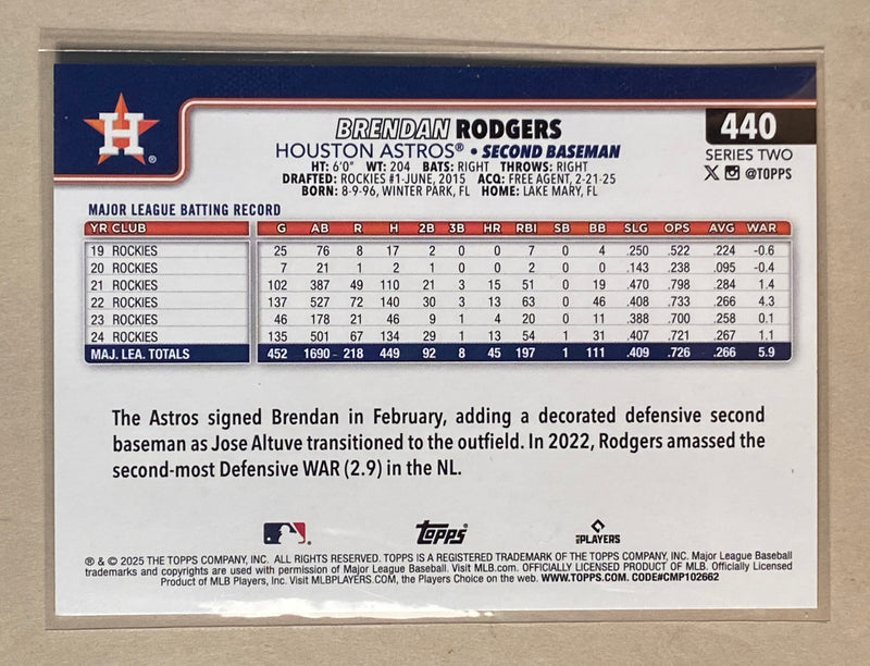 2025 Topps 440 Brendan Rodgers - Baseball - Series 2