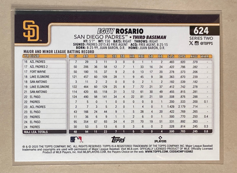 2025 Topps 624 Eguy Rosario - Baseball - Series 2