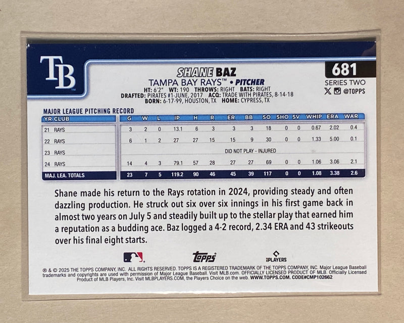 2025 Topps 681 Shane Baz - Baseball - Series 2
