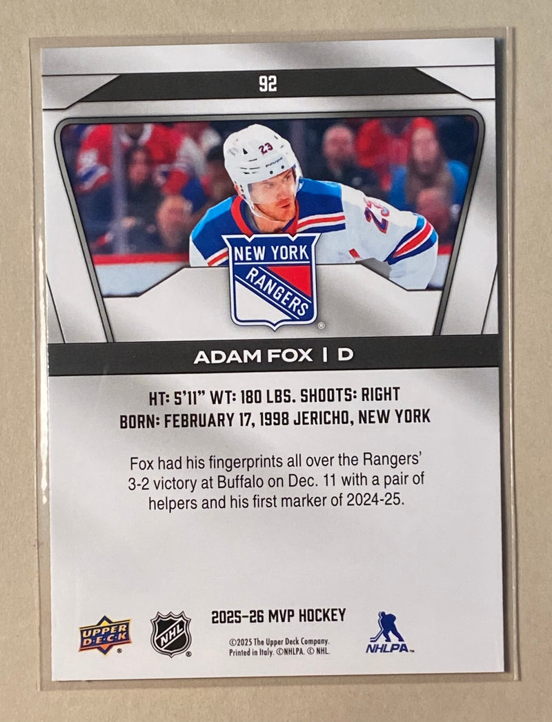 2025-26 Upper Deck 92 Adam Fox - Hockey - MVP